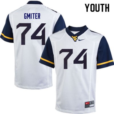 Youth West Virginia Mountaineers NCAA #74 James Gmiter White Authentic Nike Stitched College Football Jersey NE15X21DF